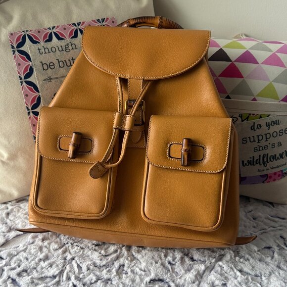 EUC GUCCI Leather Bamboo Medium Backpack with COA - Picture 1 of 16